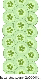Cucumber slice vertical seamless border. Vector flat illustration Natural healthy organic food Flat isolated on a white background. Ideal for menu, package, cosmetic, textile, cards Eat green

