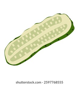 Cucumber sliced open, showcasing seeds and texture in a bright illustration