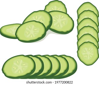 cucumber and cucumber sliced vector illustration