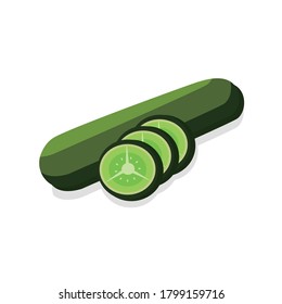 Cucumber Sliced Vegetables Ingredient Icon Isolated in White