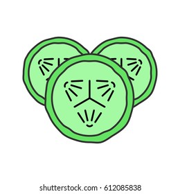 Cucumber slices color icon. Spa. Cucumber facial mask. Isolated vector illustration