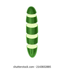 Recortes de pepino tirados en fila vertical. Ilustración de vectores ecológicos saludables
