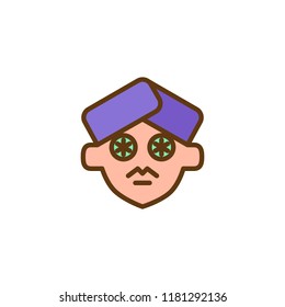 Cucumber slices on face filled outline icon, line vector sign, linear colorful pictogram isolated on white. facial cleansing symbol, logo illustration. Pixel perfect vector graphics