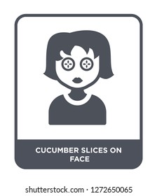 cucumber slices on face icon vector on white background, cucumber slices on face trendy filled icons from Beauty collection, cucumber slices on face simple element illustration