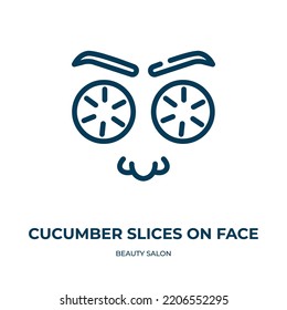Cucumber slices on face icon. Linear vector illustration from beauty salon collection. Outline cucumber slices on face icon vector. Thin line symbol for use on web and mobile apps, logo, print media.