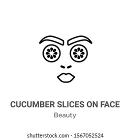 Cucumber slices on face outline vector icon. Thin line black cucumber slices on face icon, flat vector simple element illustration from editable beauty concept isolated on white background