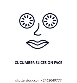 cucumber slices on face outline icon.  Thin line icon from beauty collection. Editable vector isolated on white background