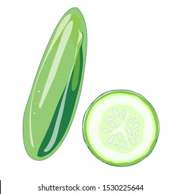 cucumber with cucumber slices on the White Background.