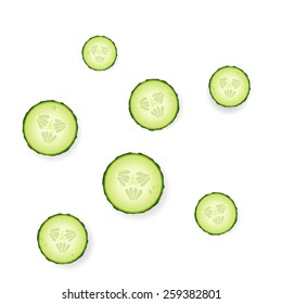 Cucumber slices on white background, vector.