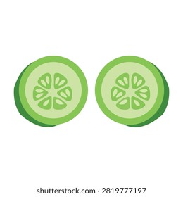 Cucumber slices vector illustration. Fresh green organic vegetable cut pieces flat icon isolated on white background.