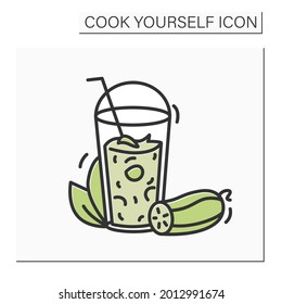 Cucumber smoothie cocktail color icon. Vegetable dringk. Fresh veggie smoothies drink with cup and straw.Homemade healthy detox.Take away. Isolated vector illustration