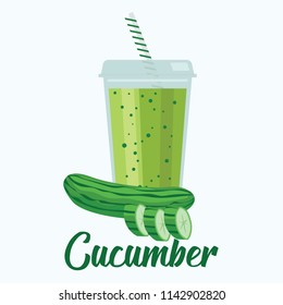 cucumber smoothie in plastic cup with cucumber fruit, vector illustration