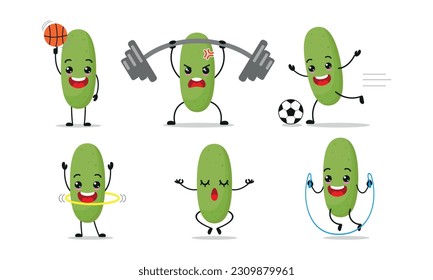 Cucumber Sport Exercise 
Different Activity Vector Illustration Sticker Character