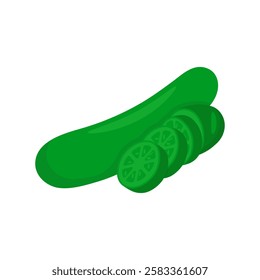 Cucumber, Summer Flat Vector Illustration. Isolated