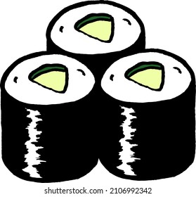 Cucumber sushi roll isolated vector illustration.