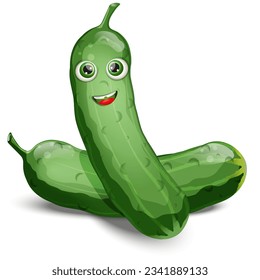 Carácter vector Cucumber en fondo blanco. Cuidados pepinos. Caricatura divertida