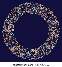 Cucumber vector circle pattern. Funny doodle healthy food on a dark background