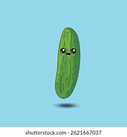 Cucumber vector with a cute face, suitable for use in healthy product designs for children, to attract children to like vegetables, can also be used as an illustration of food products