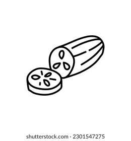 Cucumber vector doodle drawing icon. Vegetable in retro style, outline illustration of farm product for design advertising products shop or market.