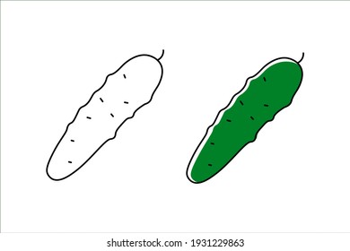 Cucumber vector icon. Cucumber for coloring book. Natural food for healthy nutrition isolated on white background.