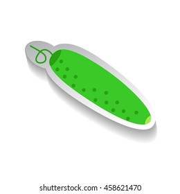Cucumber vector icon in flat style with shadow. Vegetable pictogram. Cucumber illustration on white. Cucumber isolated. Cucumber cook ingredient. Healthy vegetarian food. Cucumber logo or patch