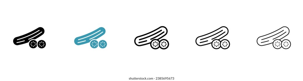 Cucumber vector icon set. Pickle slice symbol in black and white color.