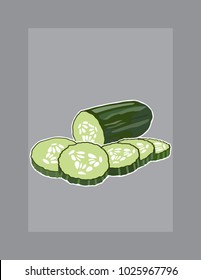 Cucumber vector illustration with white outline on grey background