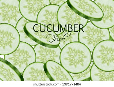 Cucumber Vector realistic. Fresh tasty slices vegetable detailed 3d illustrations