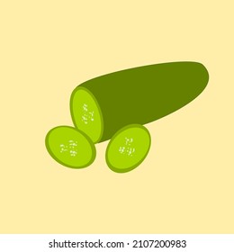 A cucumber vector. Yellow background. Fruits and vegetables vector.