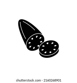 Hortalizas de pepino en glifo plano negro, estilo relleno aislado en fondo blanco