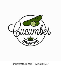 Cucumber vegetable logo. Round linear logo of cucumber slice on white background