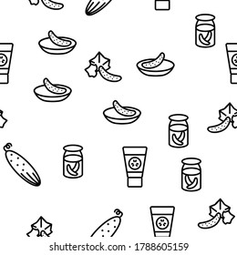 Cucumber Vegetable Vector Seamless Pattern Thin Line Illustration