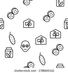Cucumber Vegetable Vector Seamless Pattern Thin Line Illustration