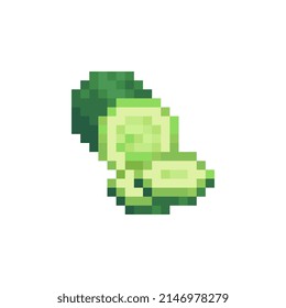 Cucumber, vegetables pixel art icon, isolated vector illustration. Design for stickers, logo, mobile app. Video game assets 80s 8-bit sprite sheet.