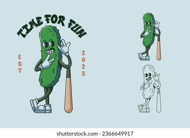 Cucumber Vintage Logo Cartoon Retro Mascot Design Vector Illustration Created by Creativefctry