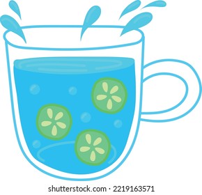 Cucumber water in glass mug. Healthy drink icon isolated on white background