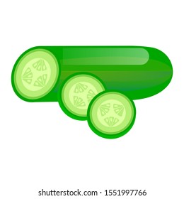 Cucumber whole and slices isolated on white background. Vector illustration. Healthy food design. ingredients for cooking.