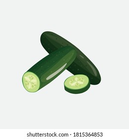 cucumber whole and slices isolated on white background. Vector illustration. Healthy food design. ingredients for cooking.