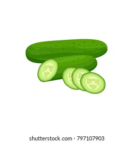 cucumber whole and slices isolated on white background. Vector illustration. Healthy food design. ingredients for cooking.