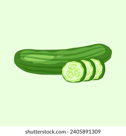 Cucumber whole and slices vector illustration. Healthy food design