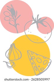 Cucumber, zucchini, peas, mushrooms. Drawing, engraving, ink, line art, vector	