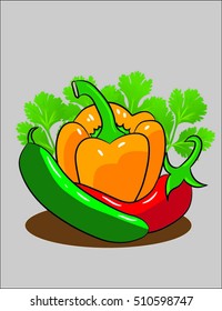 Cucumber,Green pepper, Red pepper