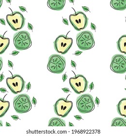 Cucumbers and apples watercolor seamless vector pattern.
