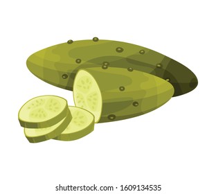 Cucumbers Fresh Vegetables, Vegetarian Food for Healthy Diet, Sandwich or Burger Ingredient Vector Illustration