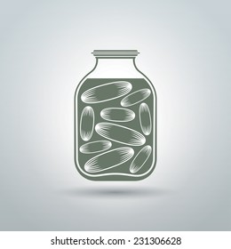 Cucumbers in glass jar logo design. Isolated on light grey background vector illustration