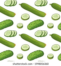 Cucumbers, isolated on a white background. Seamless vector pattern. 