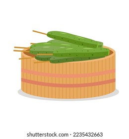 cucumbers on a skewer with miso paste street food