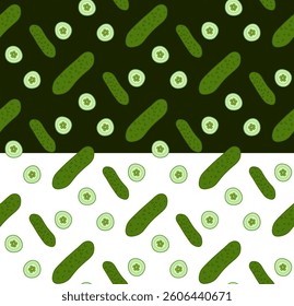 Cucumbers pattern seamless. Vector flat illustration. art for food design, recipe, cook book, packages, menu, food ads and decor Eat green

