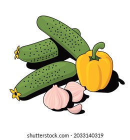 Cupepinos, pimientos, ajo. Línea de esbozo vectorial 3d isométrica, ilustración de icono de color, estilo plano. Idea de diseño creativo y elementos para infografías y sitios web.