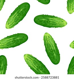 Cucumbers seamless pattern. Background with fresh vegetables. Vector cartoon flat illustration